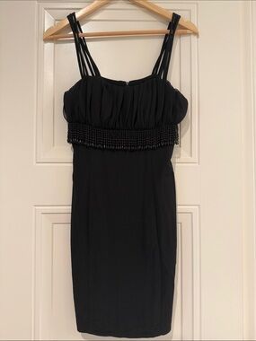 Black Beaded Bust Sheath Dress